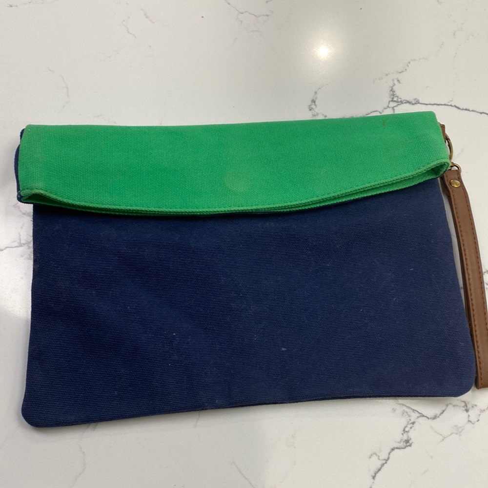 Navy blue and green clutch